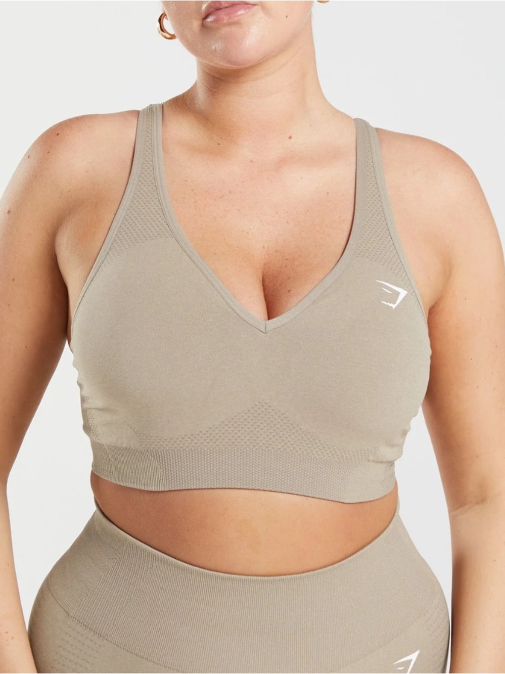Gymshark Vital Seamless 2.0 V Neck Sports Bra - Vanilla Brown Marl